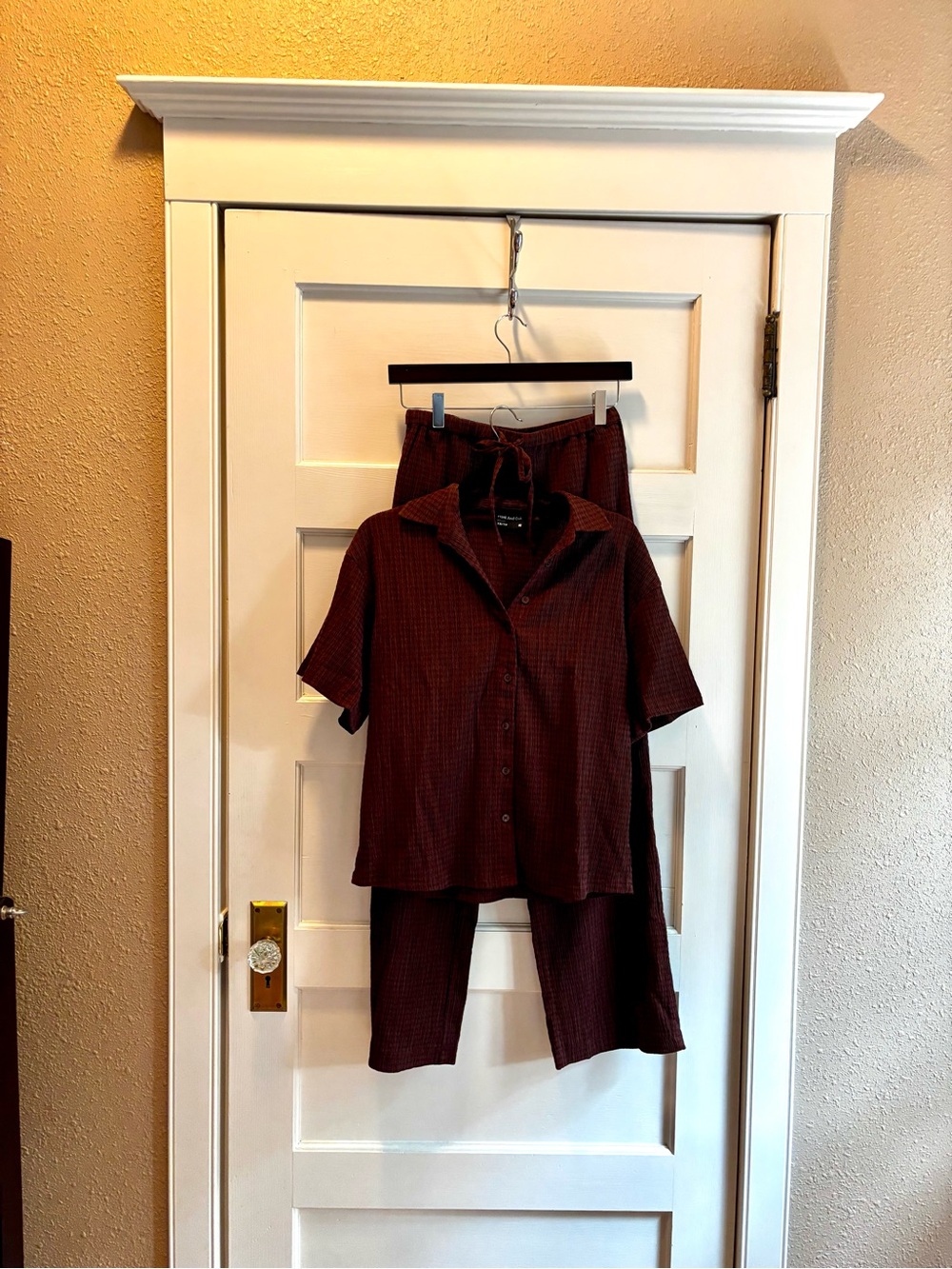 Oak + Fort Relaxed Women’s Two-Piece Shirt & Pants Set in Dark Brown